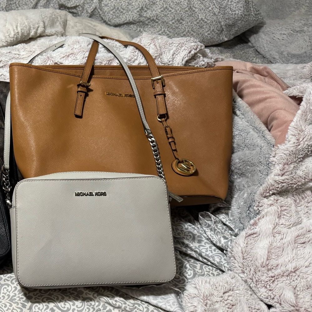 Michael Kors Brown and Cream Tote and Crossbody Set